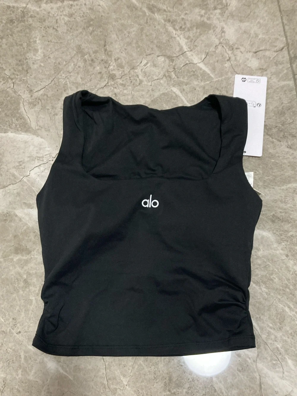 ALO Yoga Black Pleated Skort with Black Logo Crop Tank